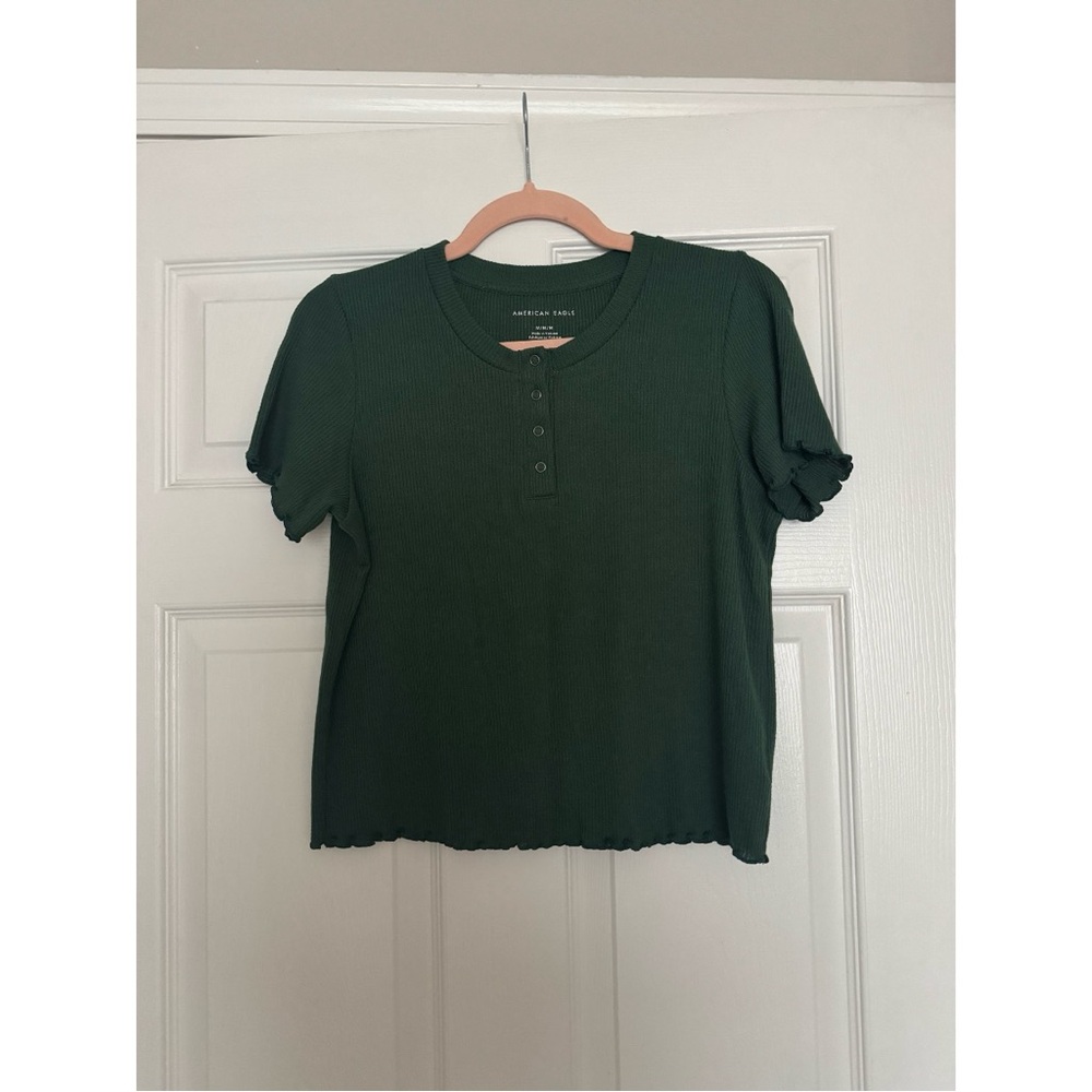 American Eagle Outfitters Green Polo Crop T-Shirt